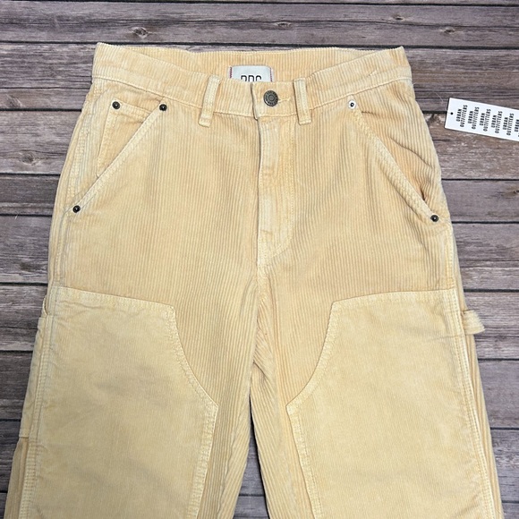 BDG Mango Pale Yellow Corduroy Carpenter Straight Leg Double Knee Panel Pant New - Picture 2 of 12